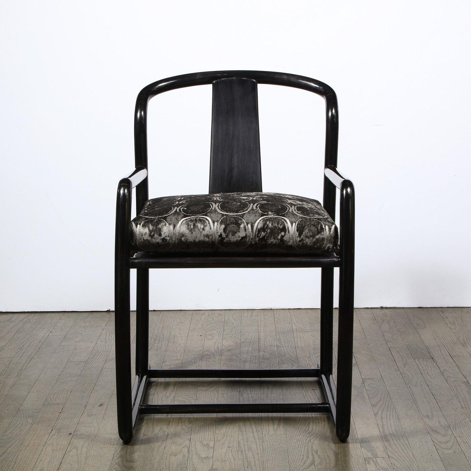 Set of 4 Modern Armchairs in Smoked Emerald Velvet & Ebonized Walnut by Donghia For Sale 5