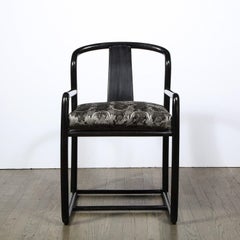 Set of 4 Modern Armchairs in Smoked Emerald Velvet & Ebonized Walnut by Donghia