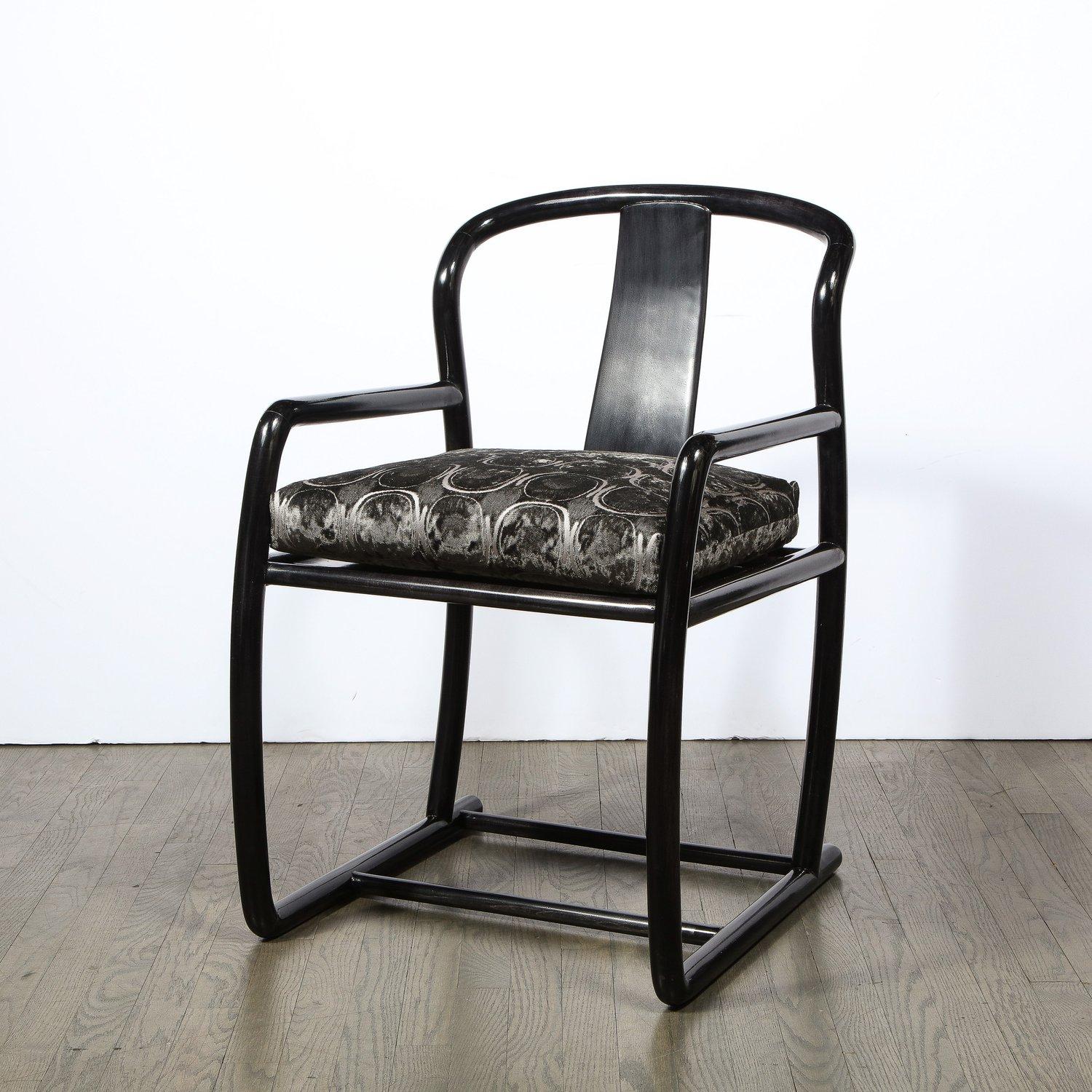 American Set of 4 Modern Armchairs in Smoked Emerald Velvet & Ebonized Walnut by Donghia For Sale