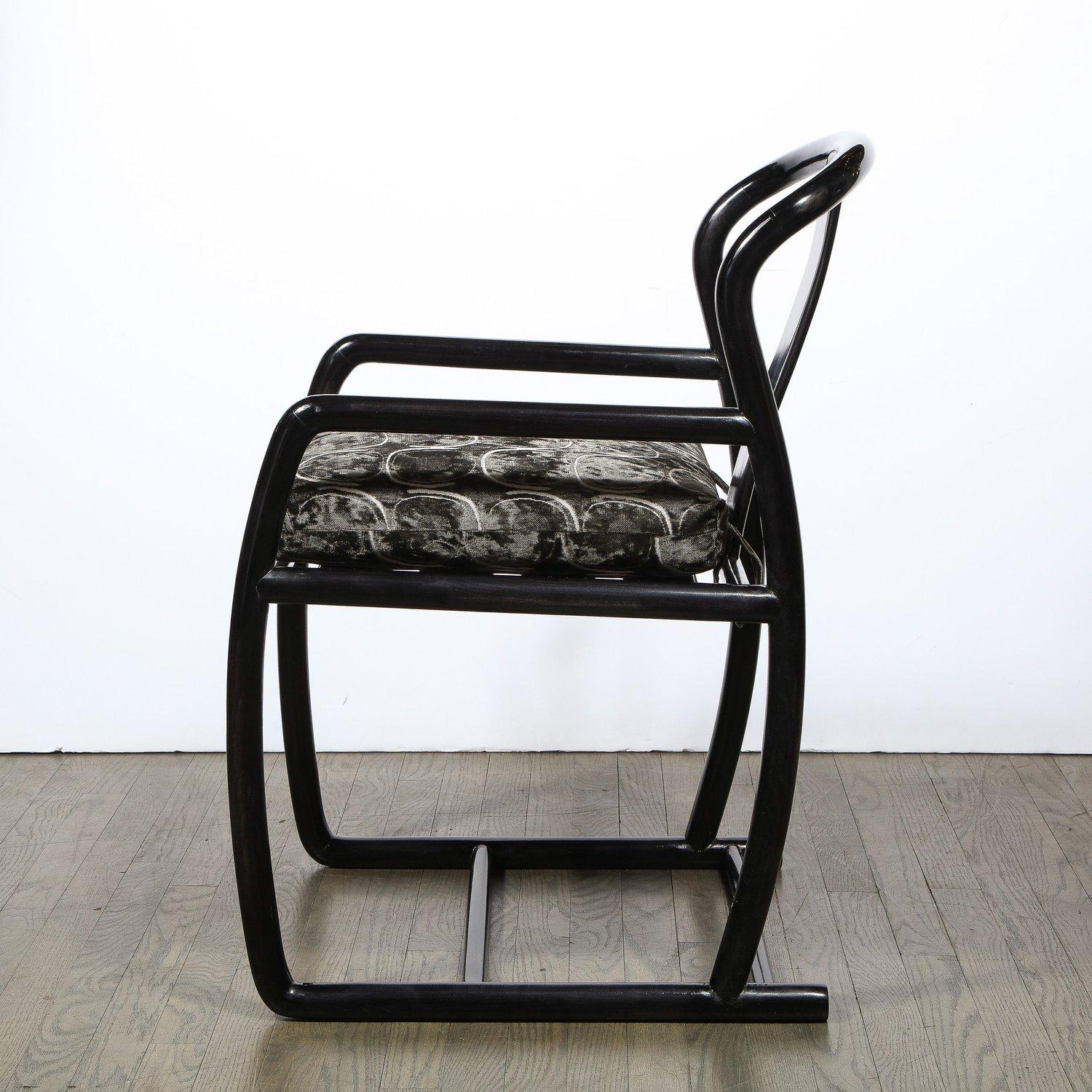 Set of 4 Modern Armchairs in Smoked Emerald Velvet & Ebonized Walnut by Donghia In Excellent Condition For Sale In New York, NY