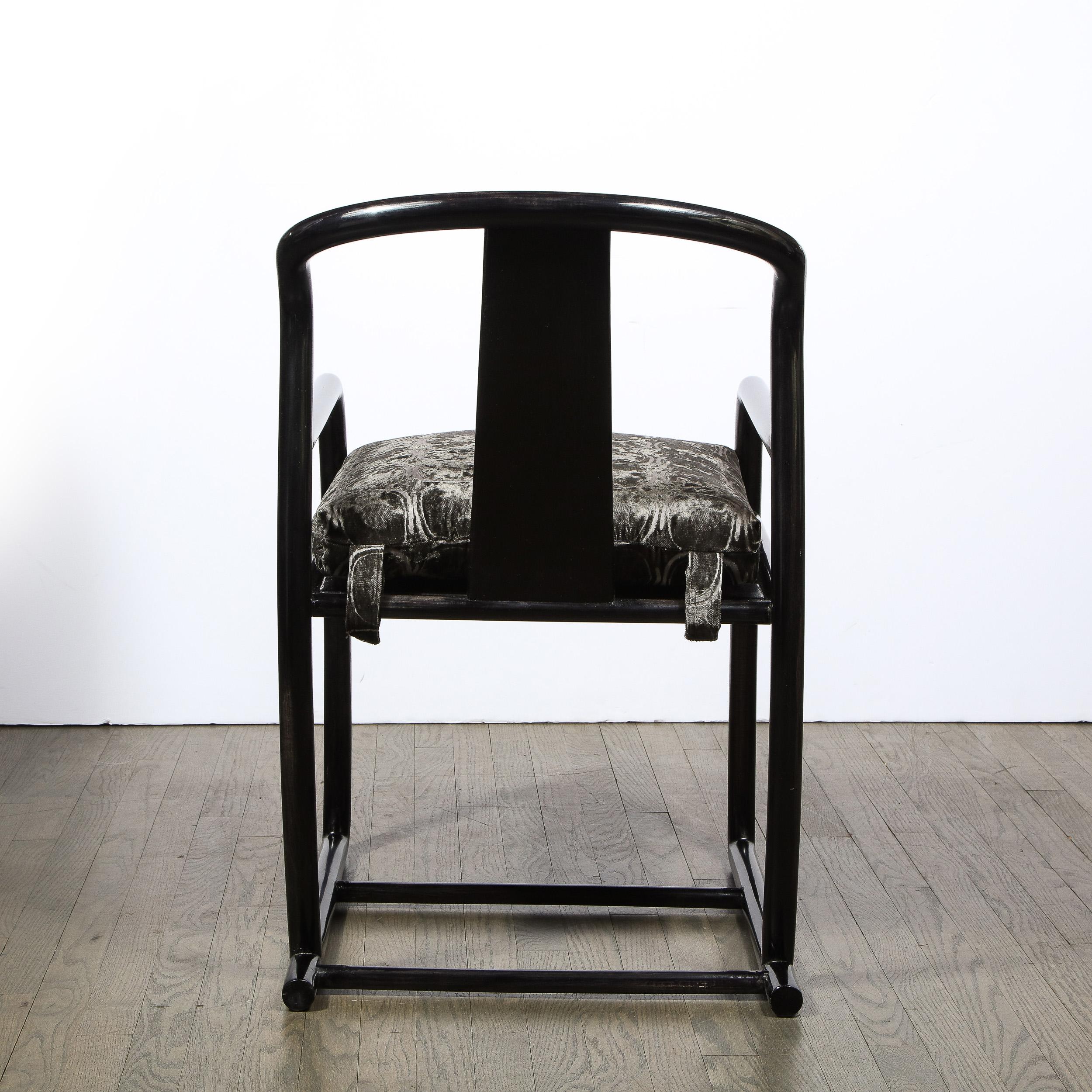 Fin du 20e siècle Ensemble de 4 fauteuils modernes en velours émeraude fumé et noyer ébénisé de Donghia en vente