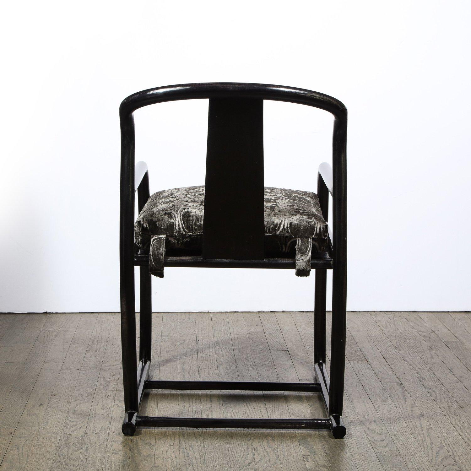 Set of 4 Modern Armchairs in Smoked Emerald Velvet & Ebonized Walnut by Donghia For Sale 2