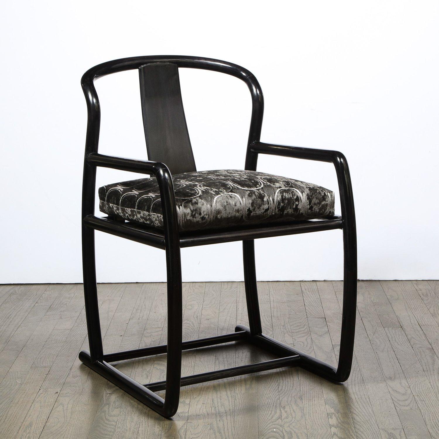 Set of 4 Modern Armchairs in Smoked Emerald Velvet & Ebonized Walnut by Donghia For Sale 4
