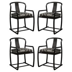 Set of 4 Modern Armchairs in Smoked Emerald Velvet & Ebonized Walnut by Donghia