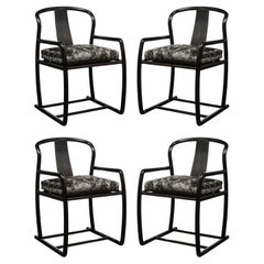 Used Set of 4 Modern Armchairs in Smoked Emerald Velvet & Ebonized Walnut by Donghia
