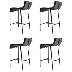 Set of 4 Counter or Bar Stools Modern/Contemporary Blackened Steel and Leather