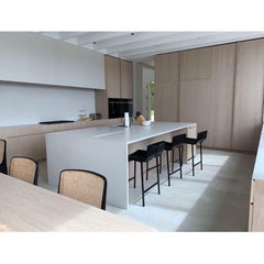 Set of 4 Counter or Bar Stools Modern/Contemporary Blackened Steel and Leather