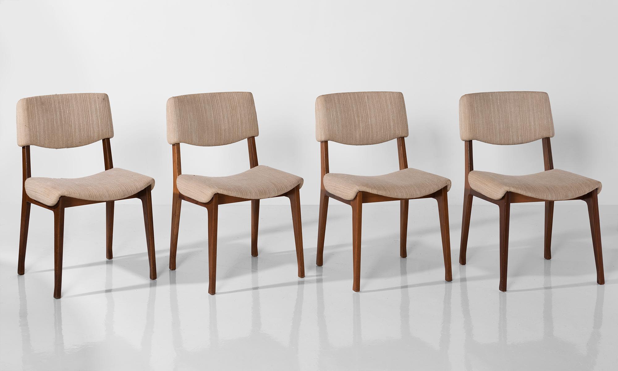 Set of (4) modern dining chairs by M.I.M., Italy, circa 1960.

Classic modern forms include original upholstery.