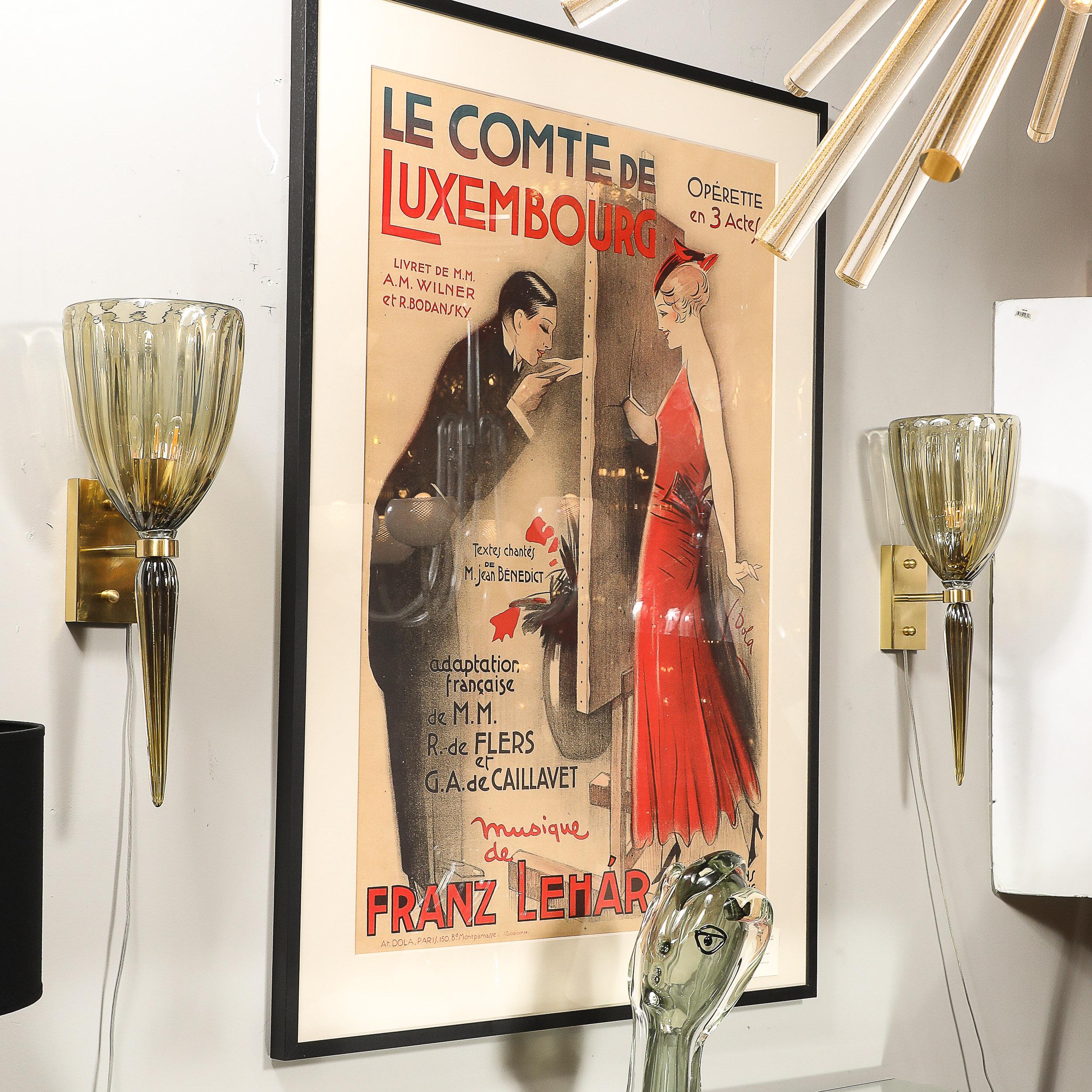 Set of 4 Modern Hand-Blown Murano Iridescent Smoked Emerald Glass Fluted Sconces For Sale 9