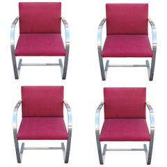 Set of 4 Modern Mies Van Der Rohe for Knoll Flat Bar Chrome Brno Dining Chairs
