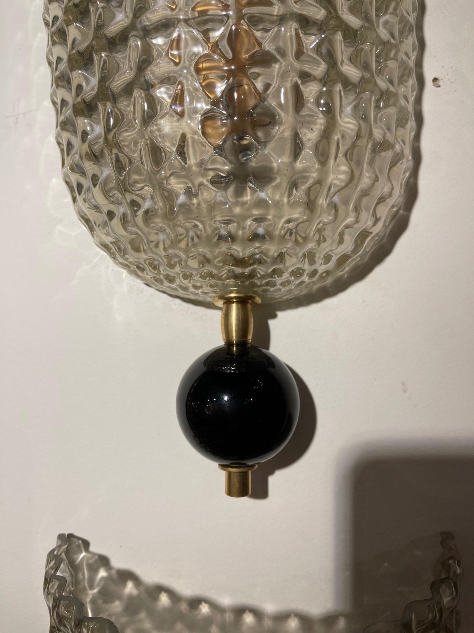 Set of 4 Modern Murano Glass Wall Sconces with Black Glass Ball Finials In Good Condition For Sale In Dallas, TX
