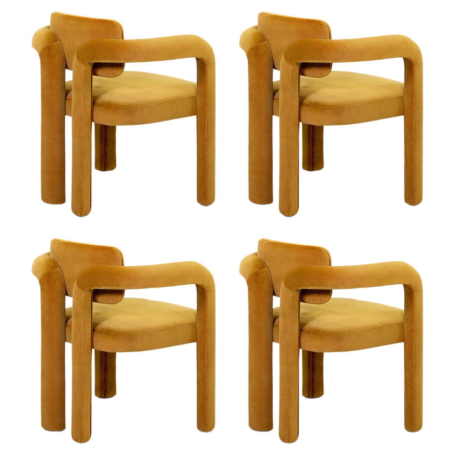 Set of 4 Modern mustard velvet Double Arch dining chair by InsidherLand
