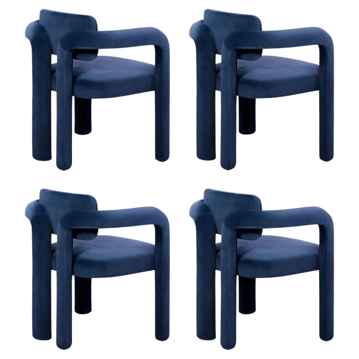 Set of 4 Modern navy blue velvet Double Arch dining chair by InsidherLand For Sale