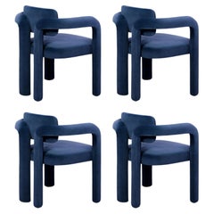 Set of 4 Modern navy blue velvet Double Arch dining chair by InsidherLand Set of 4 Modern navy blue velvet Double Arch dining chair by InsidherLand