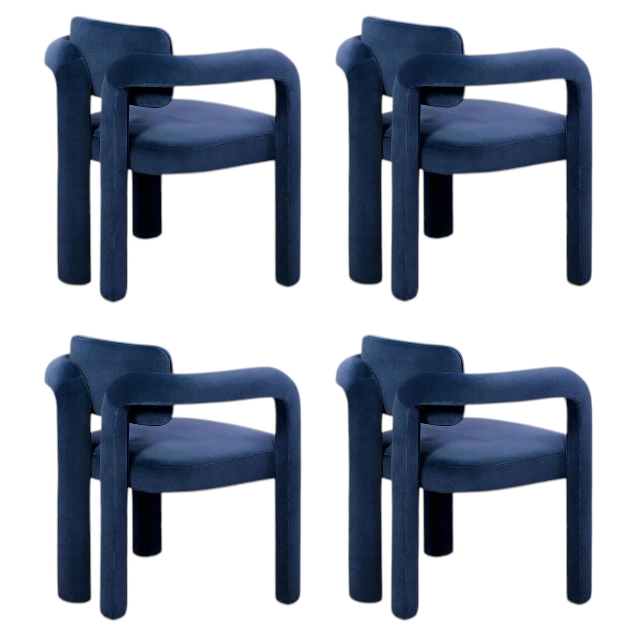 4er set Modern navy blauer samt Double Arch esszimmerstühle by InsidherLand im Angebot