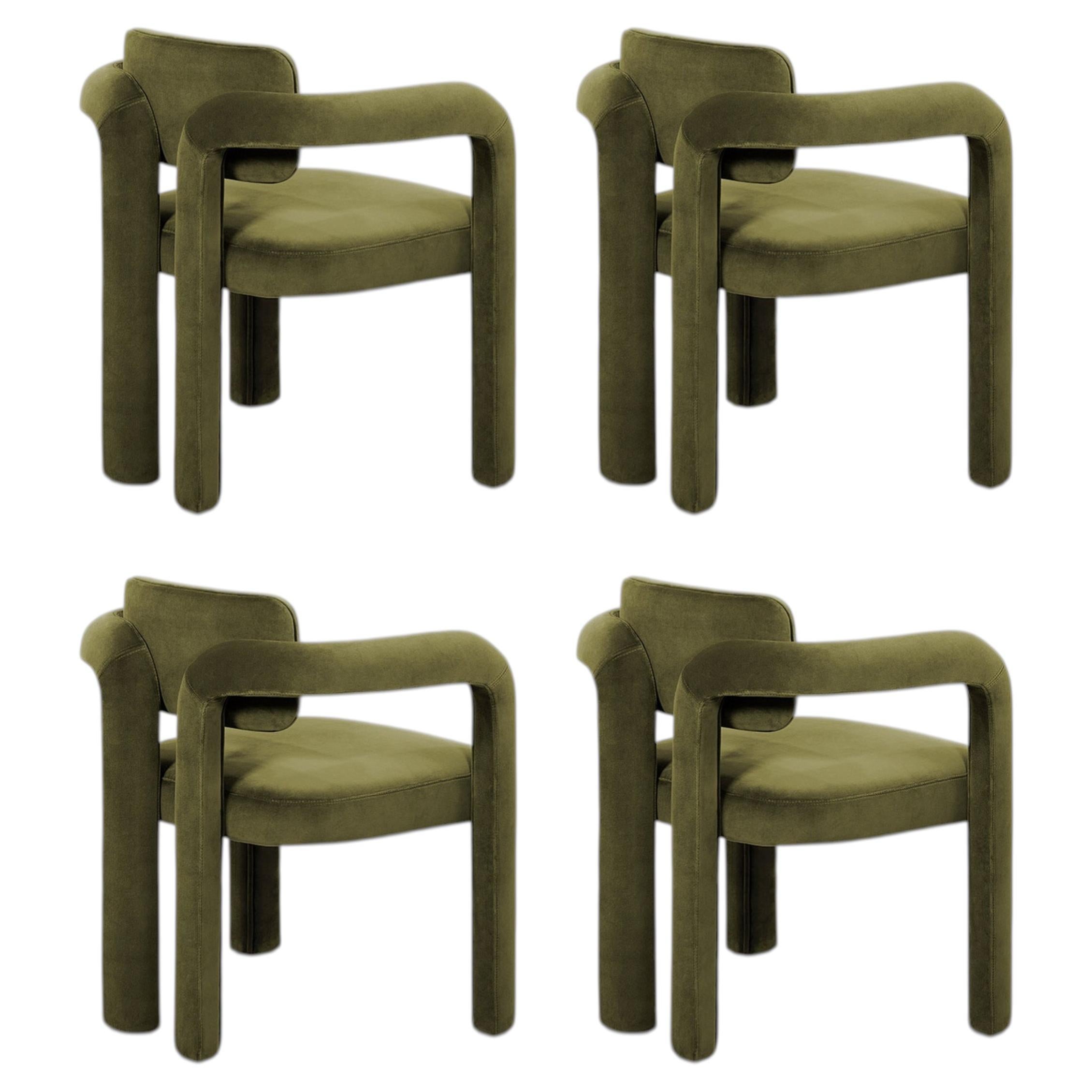 4er set Modern olivgrüner samt Double Arch esszimmerstühle by InsidherLand