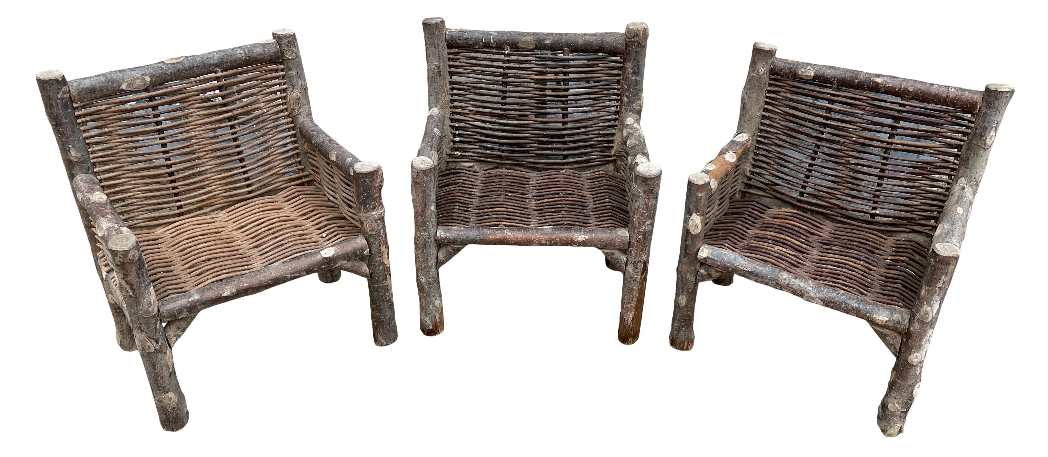 Mid-Century Modern Set of 4 Modern Rustic Organic Chairs Solid Wood Adirondack Lumber
