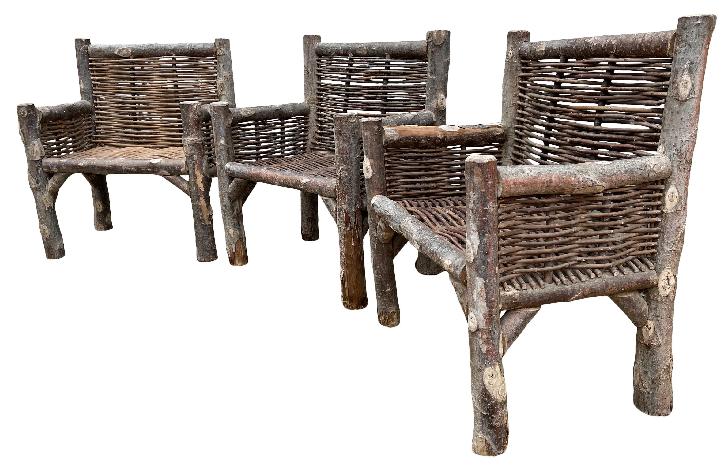 American Set of 4 Modern Rustic Organic Chairs Solid Wood Adirondack Lumber