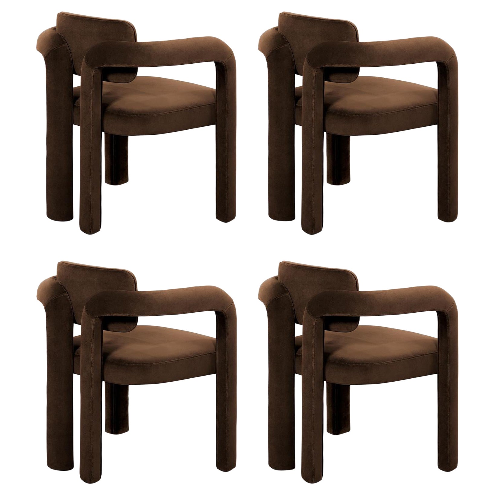 Set of 4 Modern sculptural brown velvet Double Arch dining chair by InsidherLand en venta