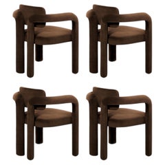 Set of 4 Modern sculptural brown velvet Double Arch dining chair by InsidherLand