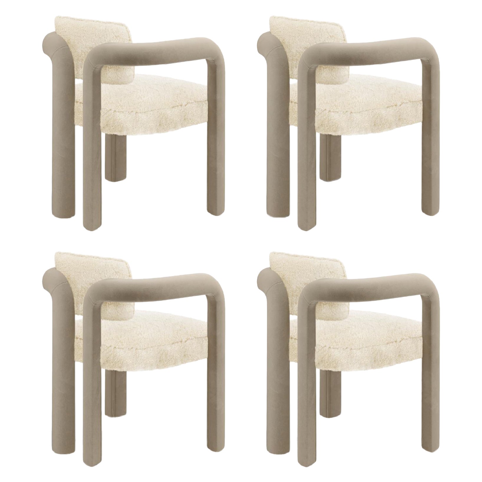 Set of 4 Modern sculptural fur  velvet Double Arch dining chair by InsidherLand