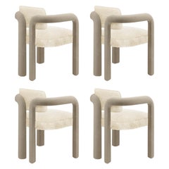 Set of 4 Modern sculptural fur  velvet Double Arch dining chair by InsidherLand