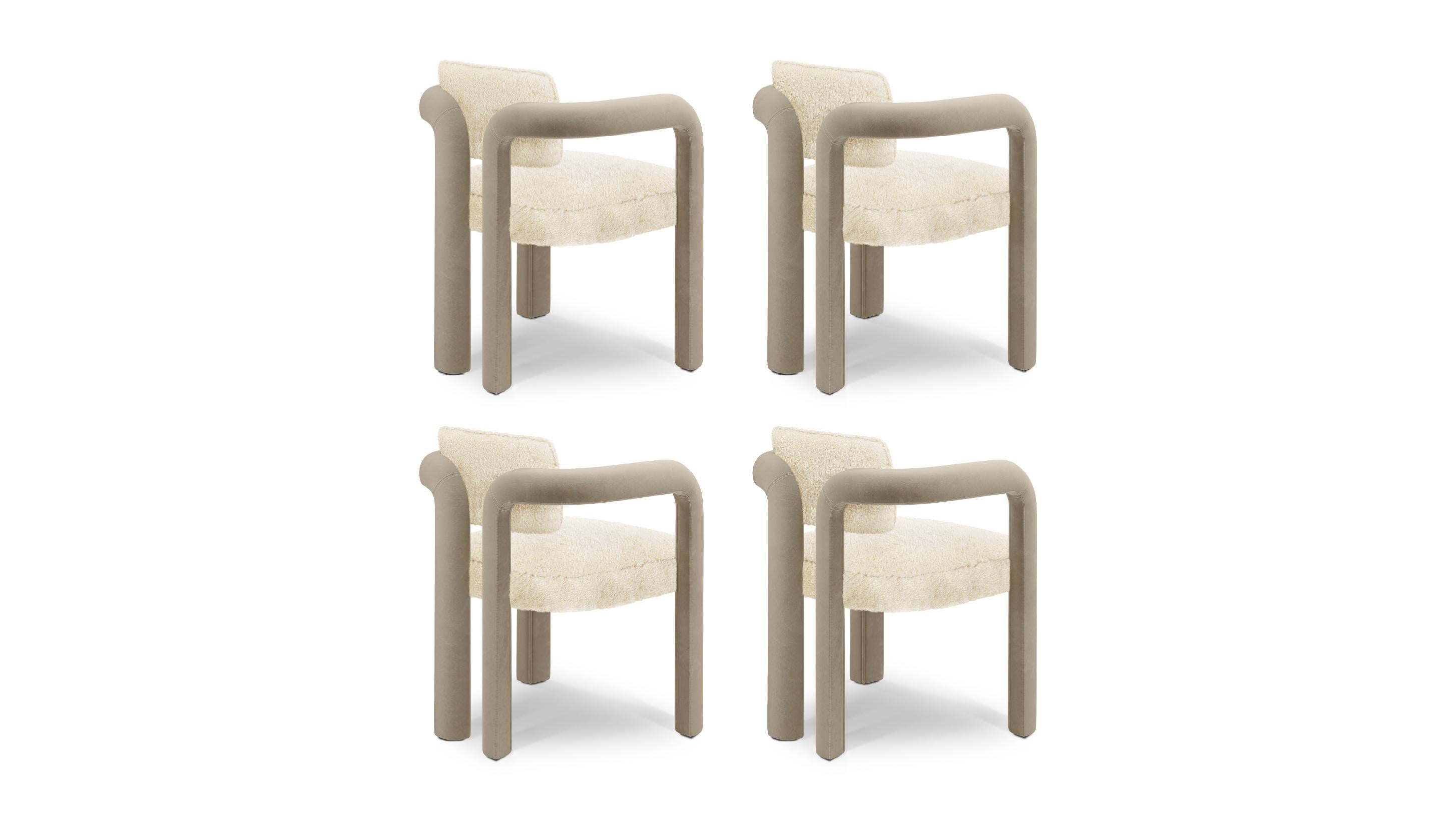 Set of 4 Modern sculptural fur  velvet Double Arch dining chair by InsidherLand