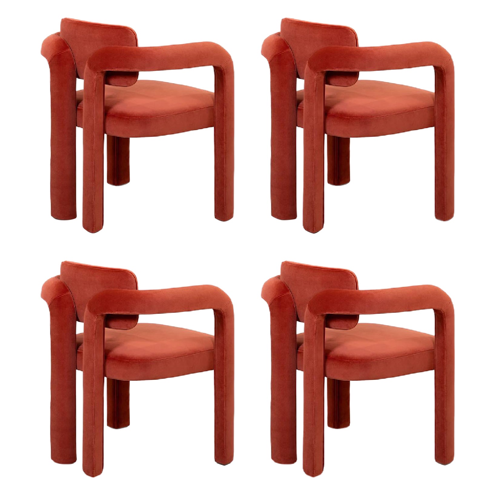 Set of 4 Modern sculptural red velvet Double Arch dining chair by InsidherLand