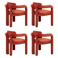 Set of 4 Modern sculptural red velvet Double Arch dining chair by InsidherLand