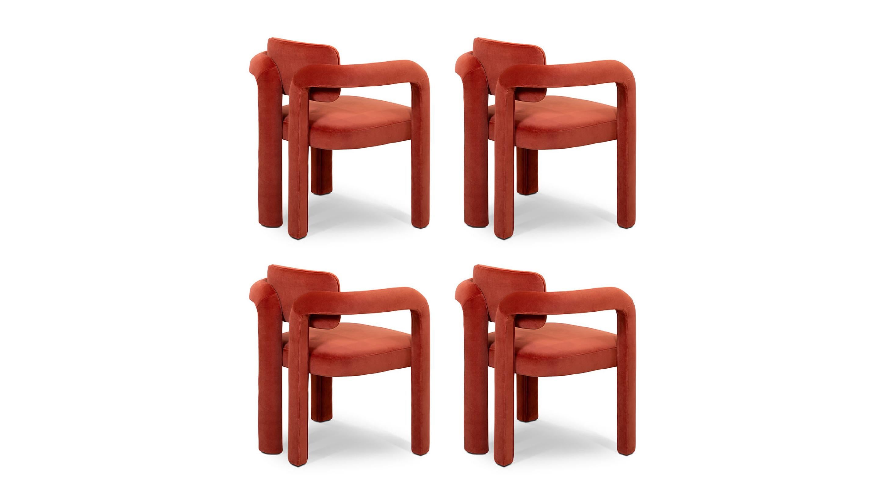 Set of 4 Modern sculptural red velvet Double Arch dining chair by InsidherLand