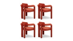 Set of 4 Modern sculptural red velvet Double Arch dining chair by InsidherLand