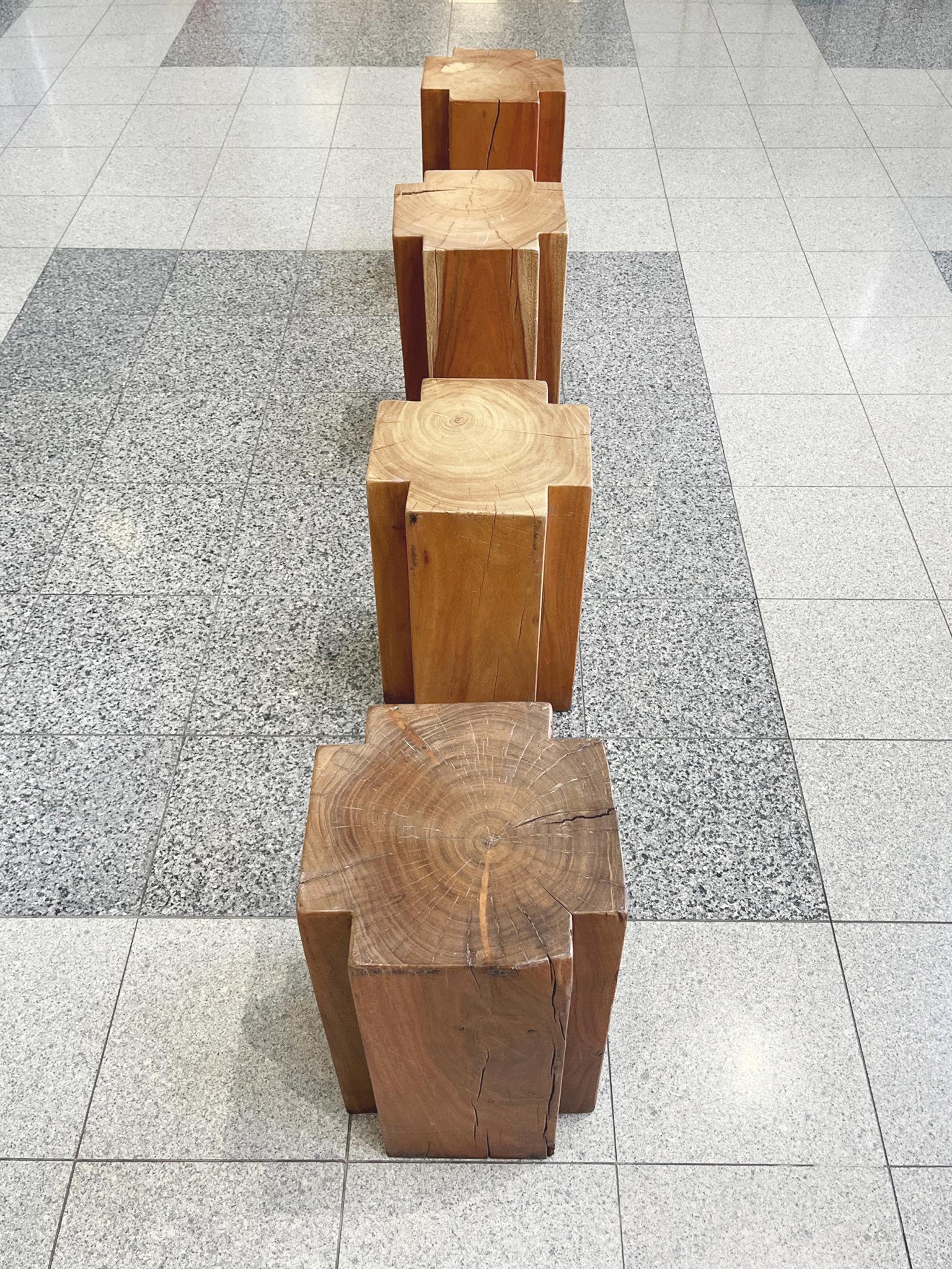 Hand-Crafted Set of 4 Modern Teak Pedestal Tables For Sale