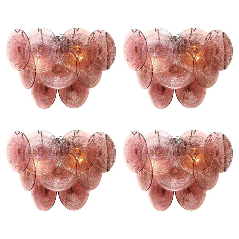 Satz von 4 modernistischen 9-Scheiben-Kerzen aus mundgeblasenem Murano-Rauchglas in Amethyst im Angebot bei 1stDibs Deutschland