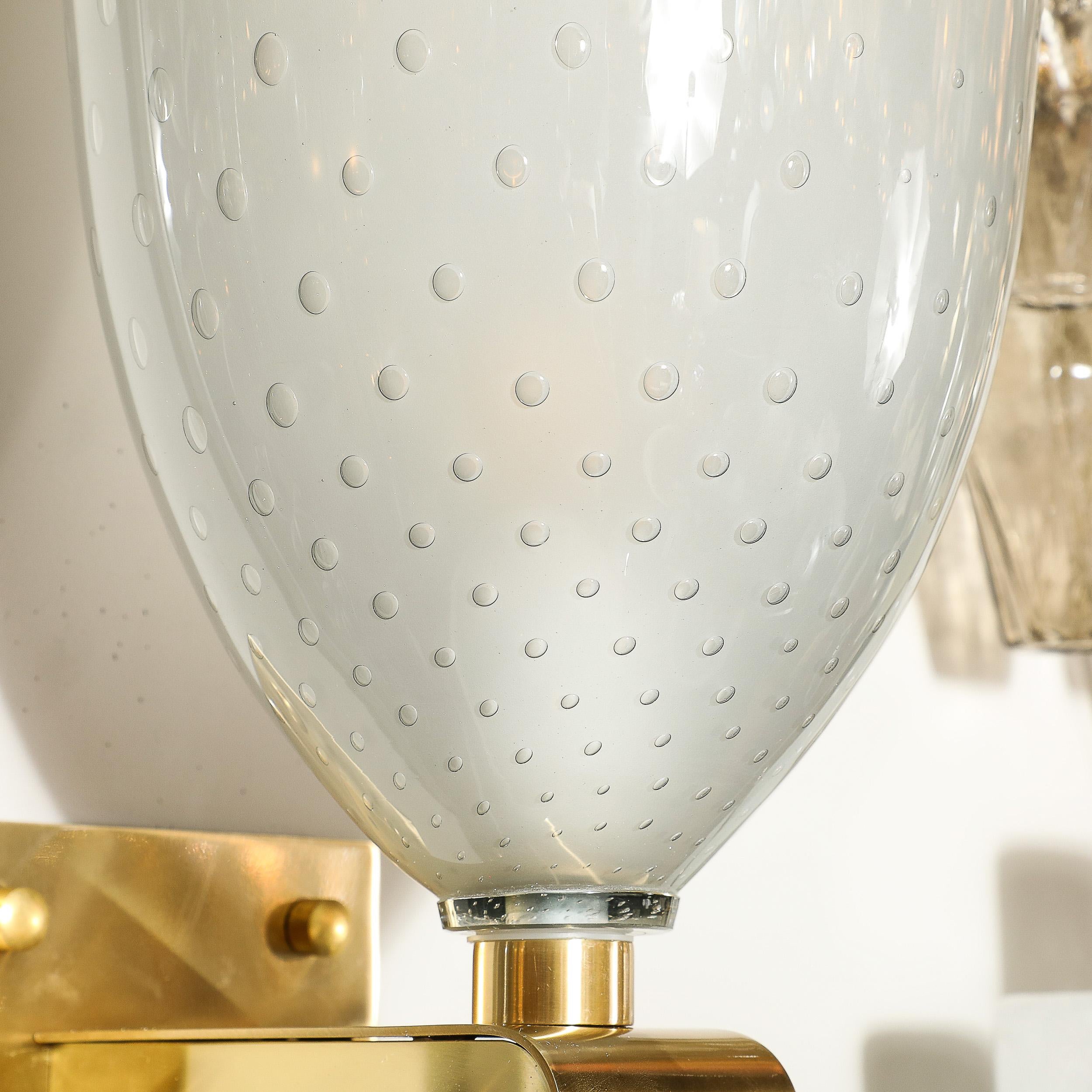 Ensemble de 4 appliques modernistes en laiton avec verre fumé de Murano soufflé à la main avec Murines en vente 4