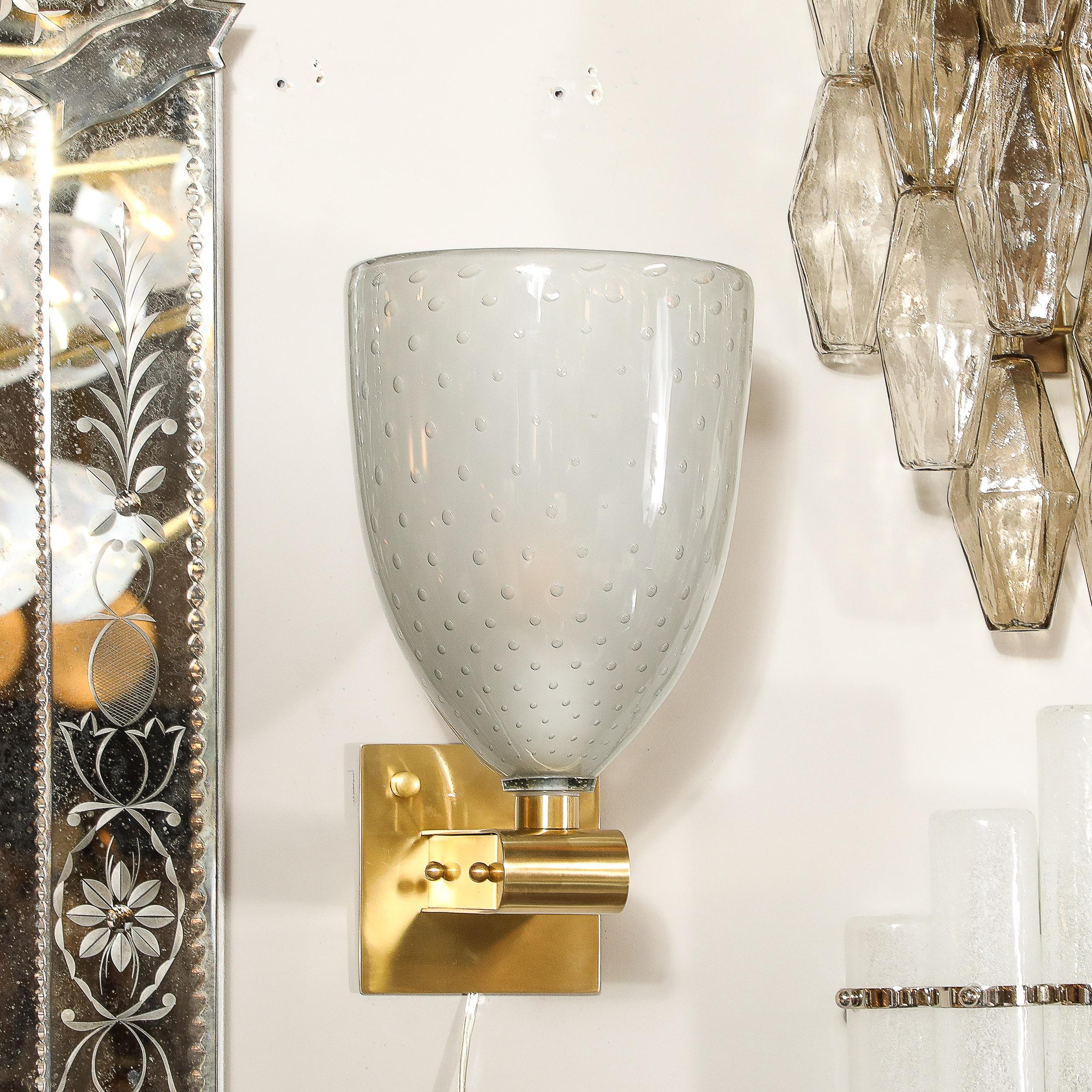 Ensemble de 4 appliques modernistes en laiton avec verre fumé de Murano soufflé à la main avec Murines en vente 5