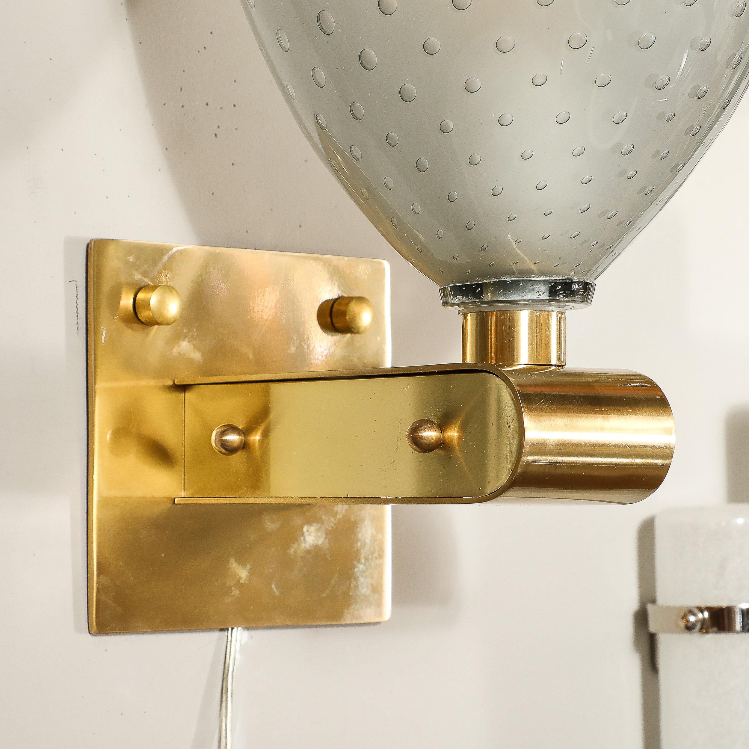 Ensemble de 4 appliques modernistes en laiton avec verre fumé de Murano soufflé à la main avec Murines en vente 6