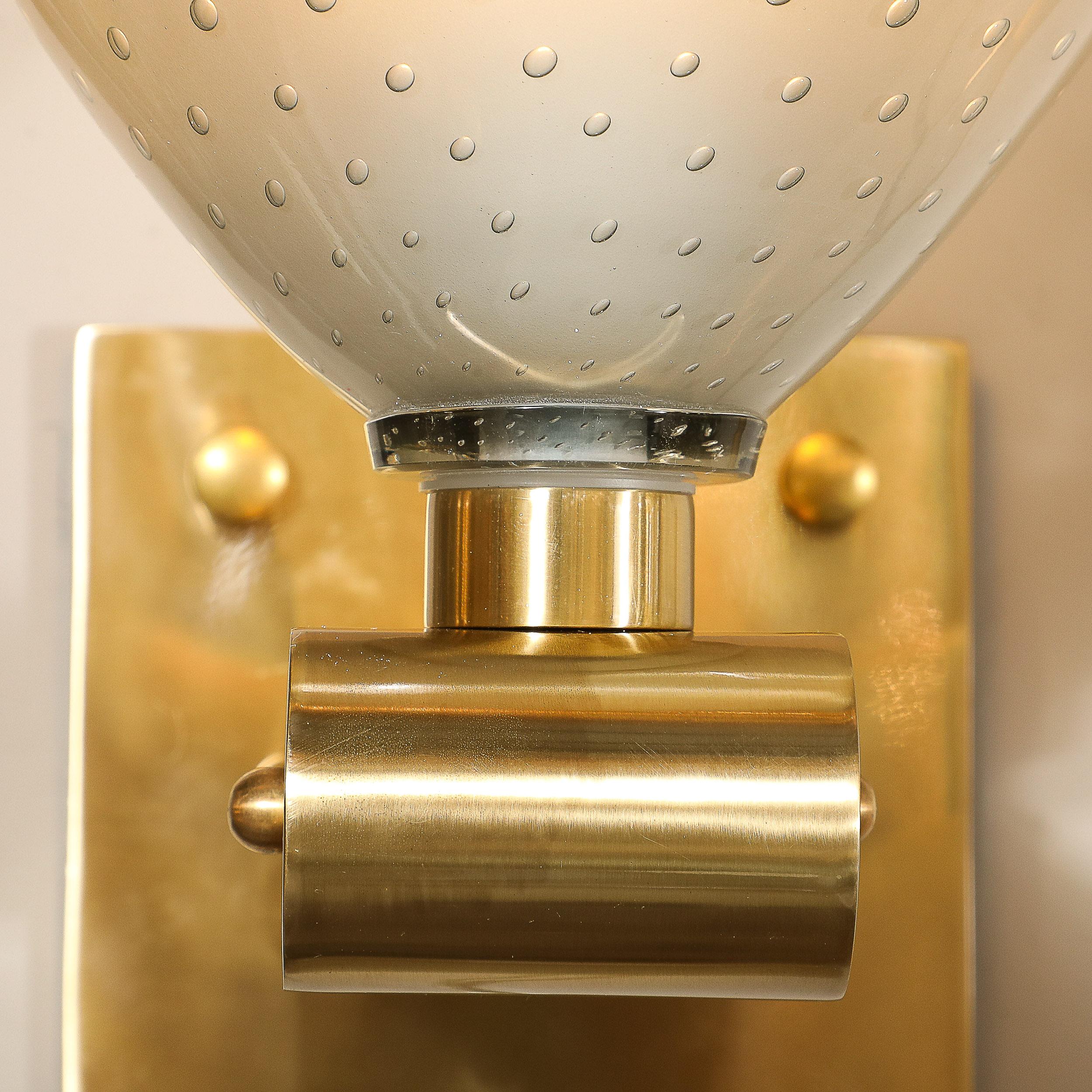 Ensemble de 4 appliques modernistes en laiton avec verre fumé de Murano soufflé à la main avec Murines en vente 7