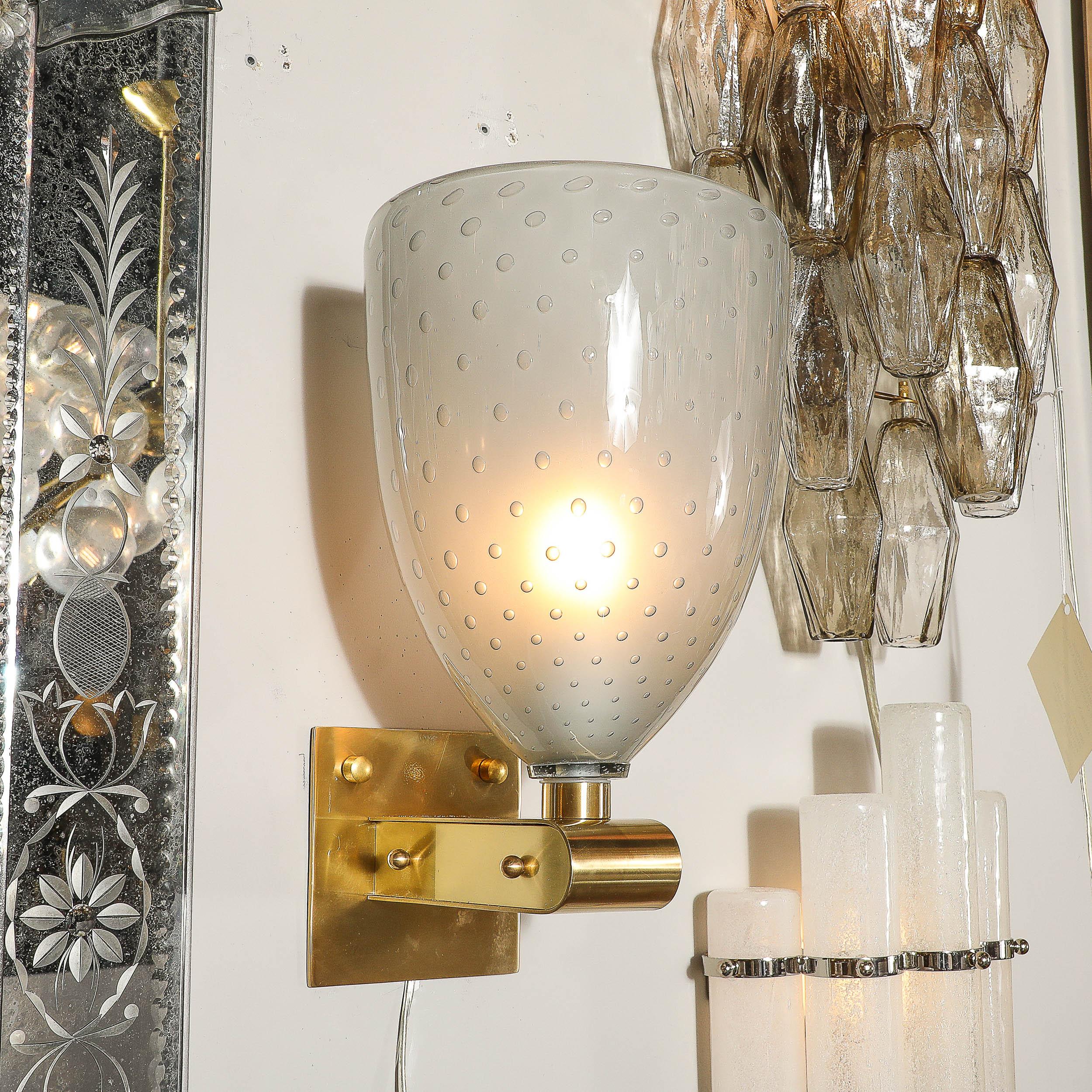 Ensemble de 4 appliques modernistes en laiton avec verre fumé de Murano soufflé à la main avec Murines en vente 1