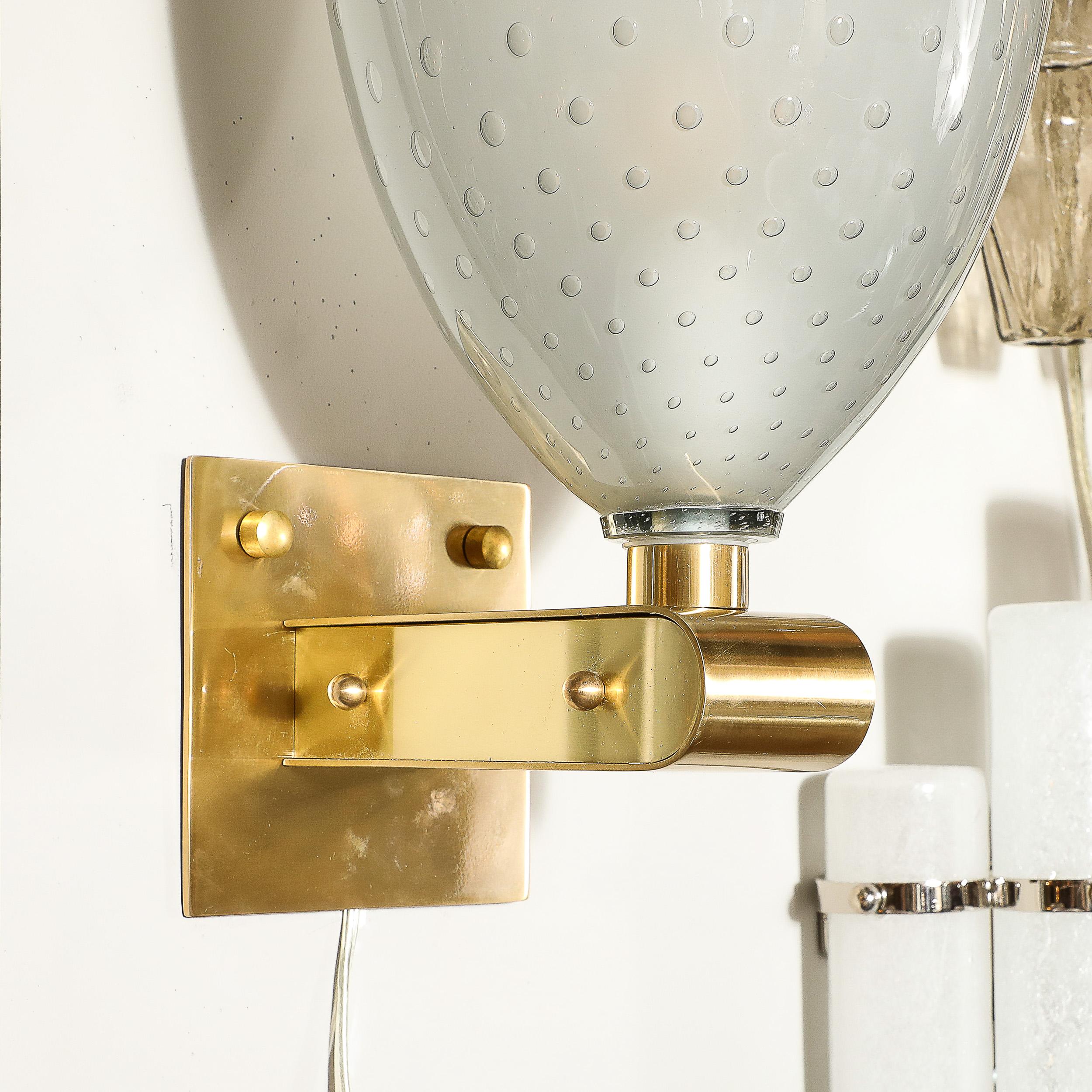 Ensemble de 4 appliques modernistes en laiton avec verre fumé de Murano soufflé à la main avec Murines en vente 2