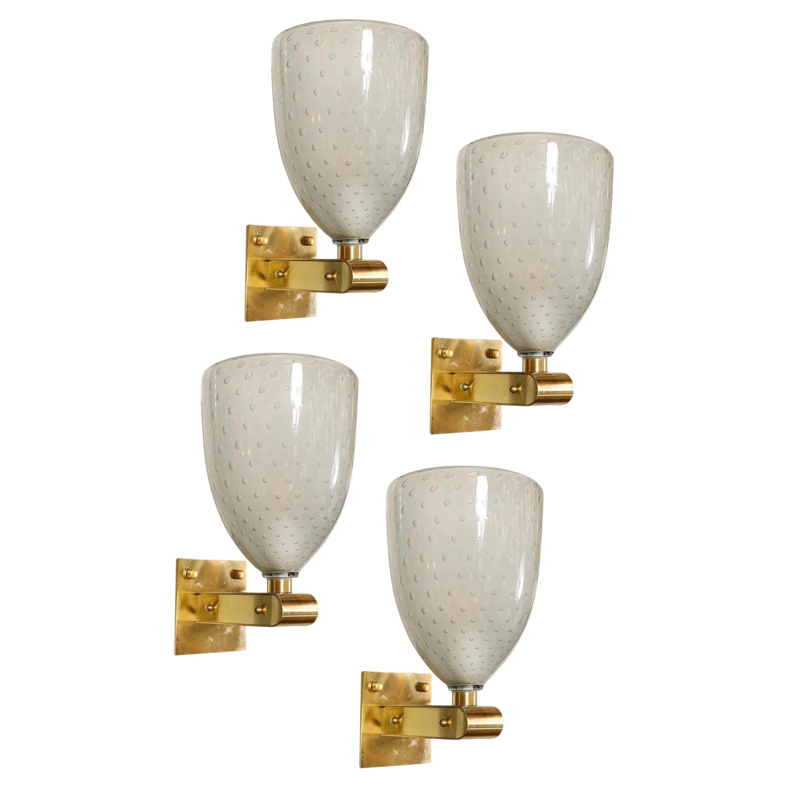 Set di 4 lampade moderniste in ottone con vetro fumé di Murano soffiato a mano con Murano
