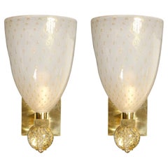 Satz von 4 modernistischen mundgeblasenen Murano-Glas & 24-Karat Gold Wandleuchter mit Murinen