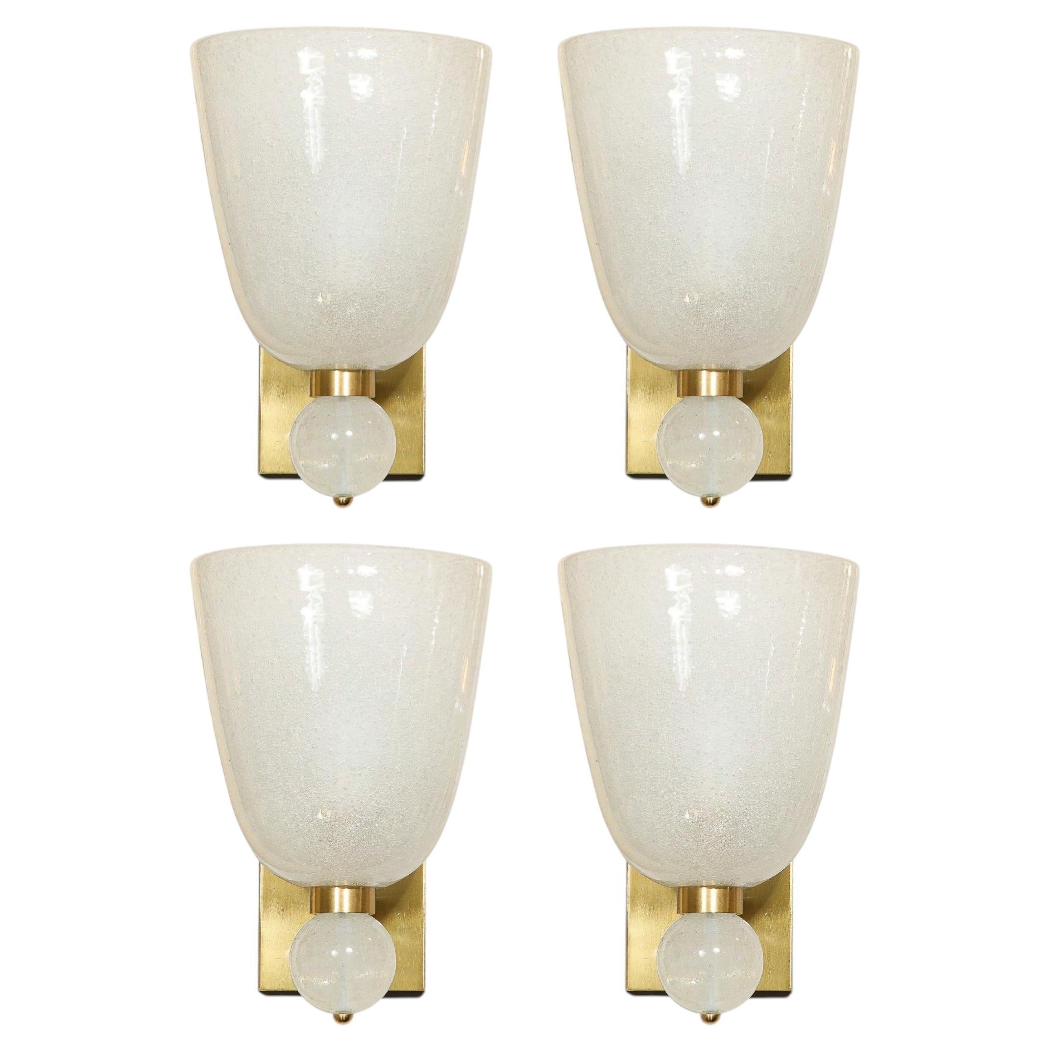 Set of 4 Modernist Hand-Blown Murano Sconces w/ Murines & Orbital Finial