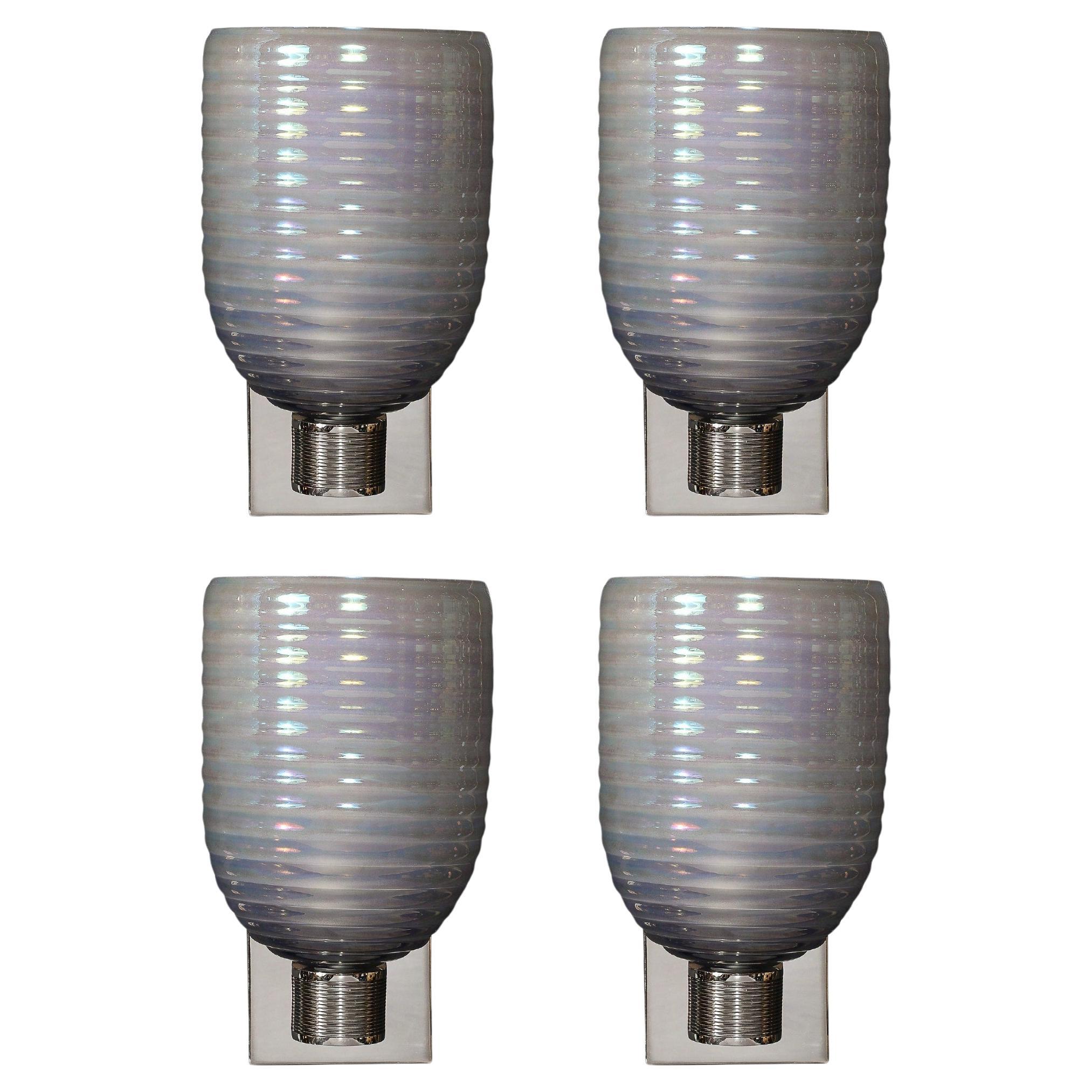 Set di 4 lampade moderniste in vetro di Murano e nichel soffiato a mano e con alveare fumé