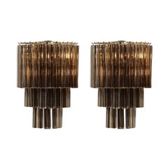 Set of 4 Modernist Hand-Blown Smoked Murano Glass Three-Tier Triedre Sconces