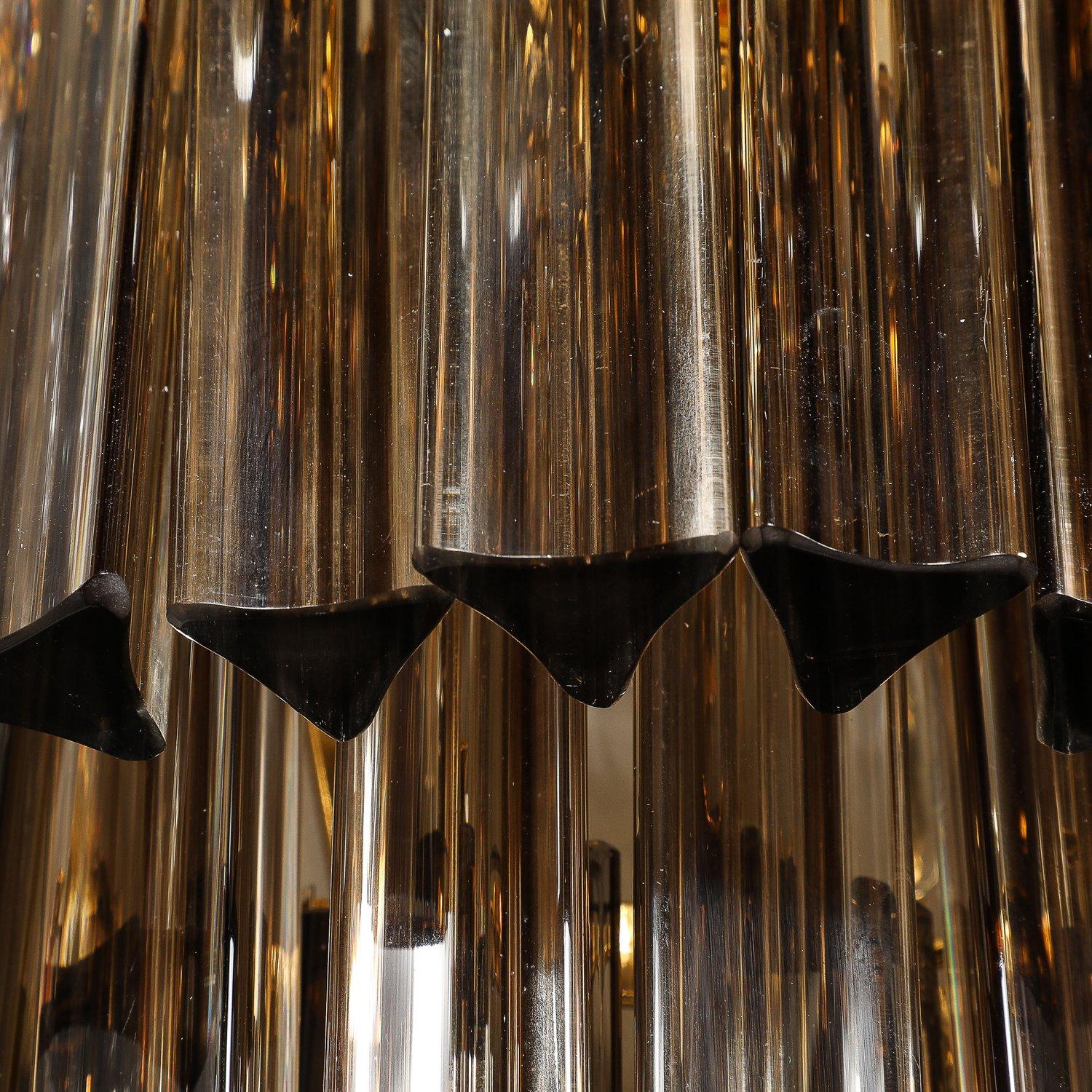 Laiton Ensemble de 4 appliques à trois niveaux en verre de Murano fumé soufflé à la main et de style moderne en vente