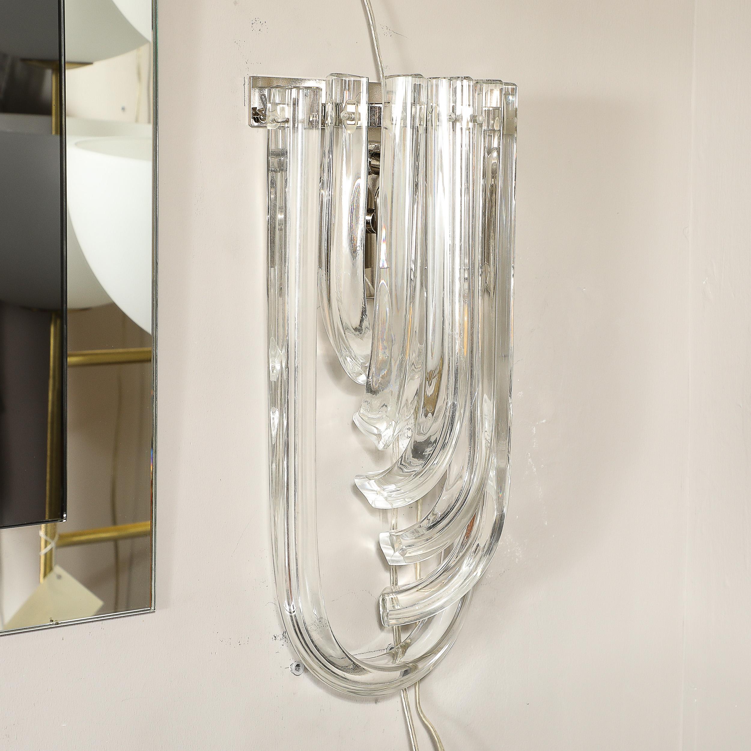 Set of 4 Modernist Hand Blown Translucent Murano Glass Ribbon Sconces For Sale 8