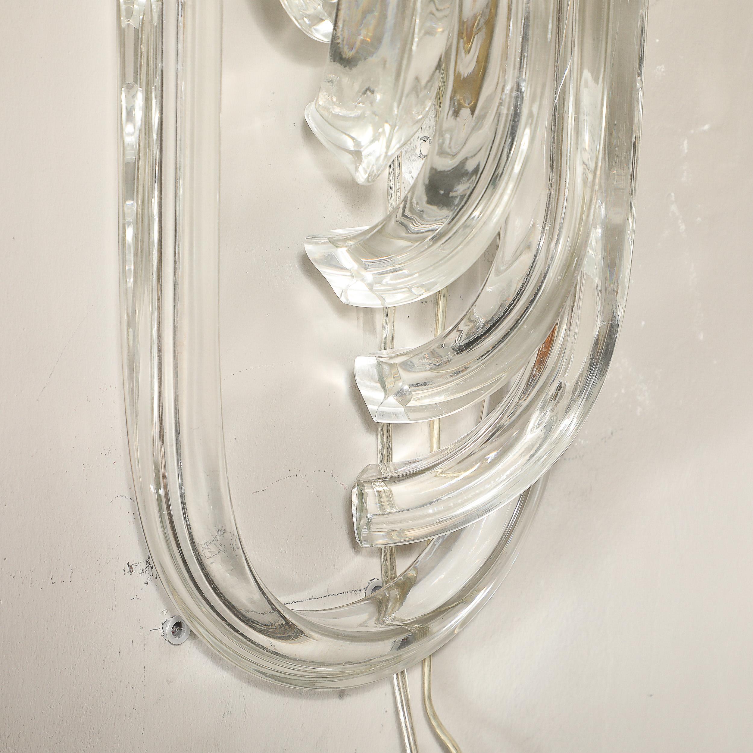 Set of 4 Modernist Hand Blown Translucent Murano Glass Ribbon Sconces For Sale 9