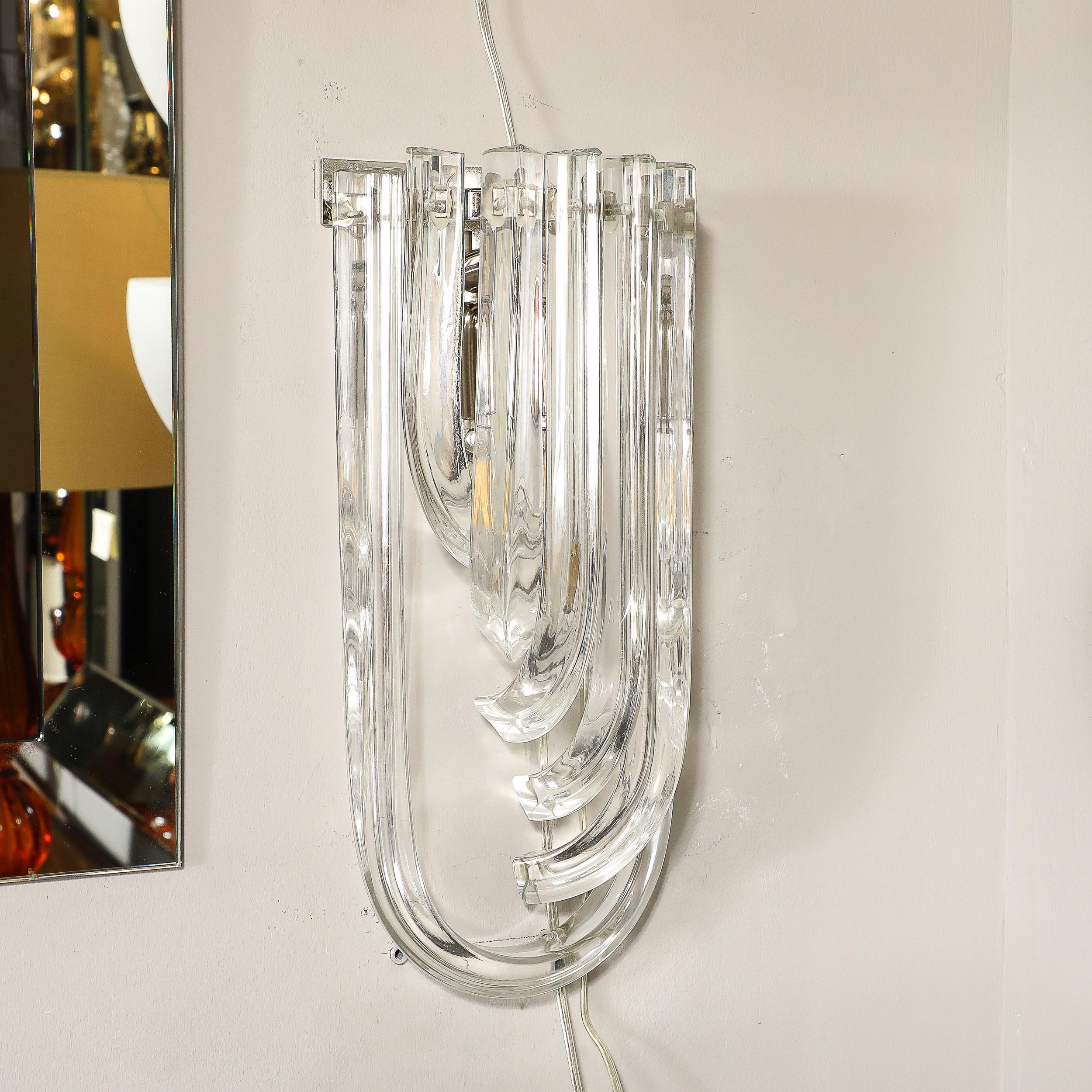 Set of 4 Modernist Hand Blown Translucent Murano Glass Ribbon Sconces For Sale 11