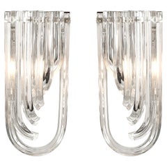 Set of 4 Modernist Hand Blown Translucent Murano Glass Ribbon Sconces