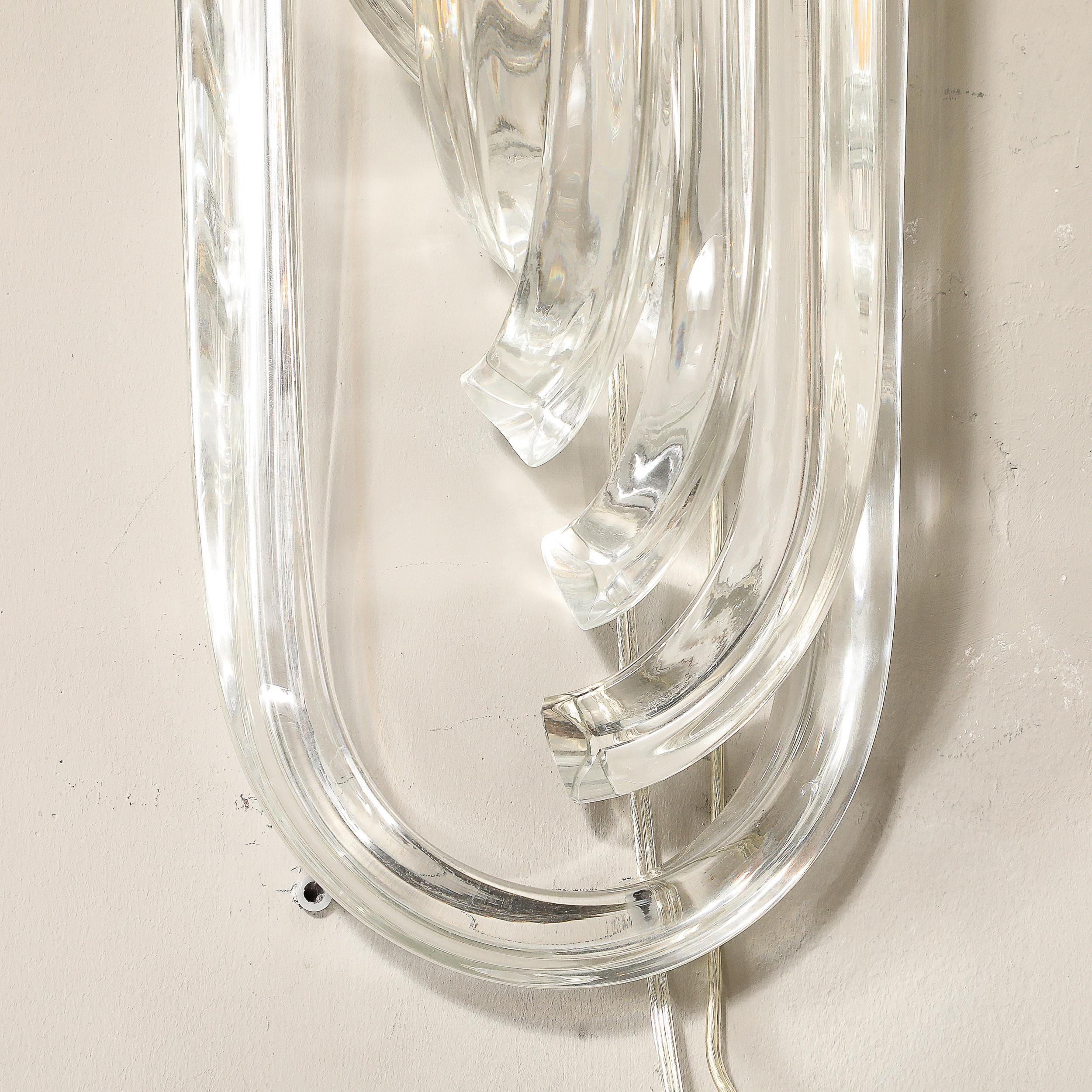 Set of 4 Modernist Hand Blown Translucent Murano Glass Ribbon Sconces For Sale 15